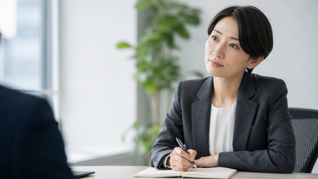 打ち合わせで相手の話を注意深く聞く営業担当