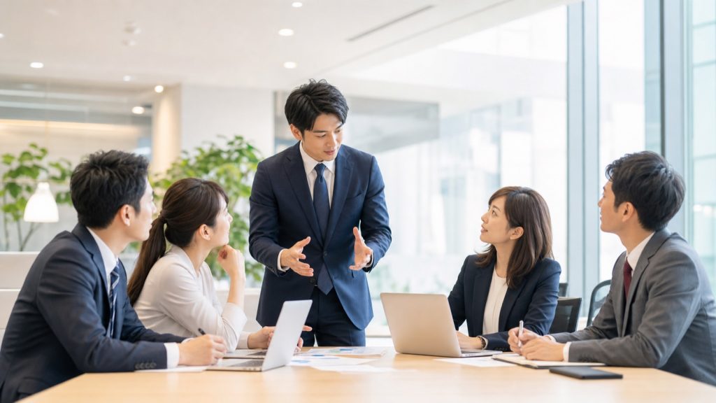 営業チームで検証結果を共有するミーティング